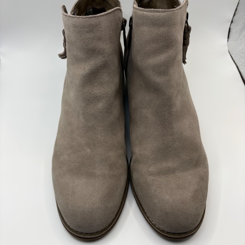 Blondo Waterproof Taupe Suede Ankle Boots Tassel Zip 9.5M